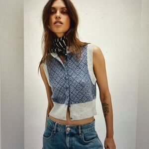Free People Archie Cashmere Vest Frosted Atlantic Combo / Medium